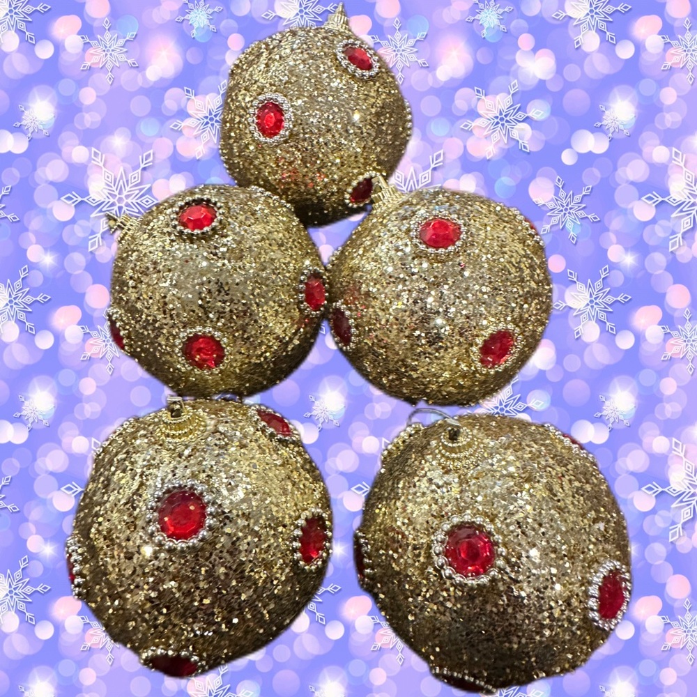 Gold Glitter Jewel 5-Piece Shatterproof Plastic Ornament Set Big Lots